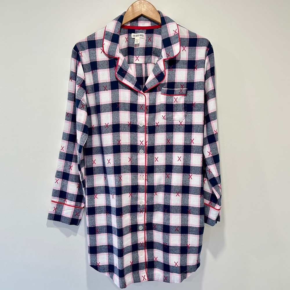 Little Blue House - Ski Holiday Flannel Nightdress - Pink Navy Plaid - Medium - Picture 3 of 6
